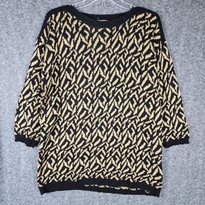 Campus Casuals Sweater Womens M Vintage Black Tan Geometric Zigzag EUC